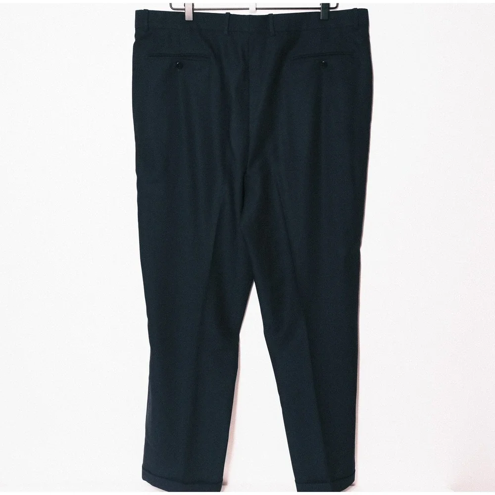 Zanella Bennett Mens 40x30 Flat Front Pleated Wool Dress Pants Black